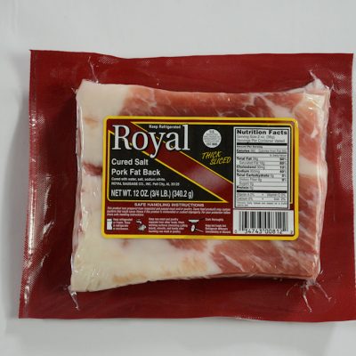 Royal Cured Salt Pork Back - 12 oz. Thick Sliced